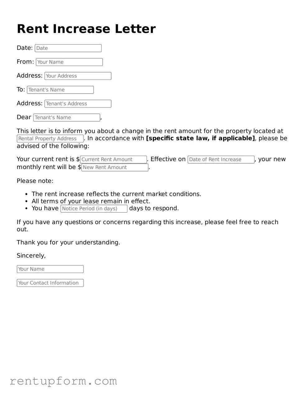 Printable Rent Increase Letter Document